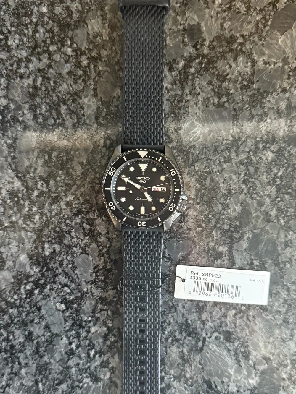Seiko 5 Sports Automatic SRPE23 Black Dial Black With Papers, Box And Card